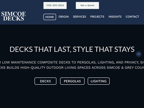 Screenshot of the Simcoe Decks website
