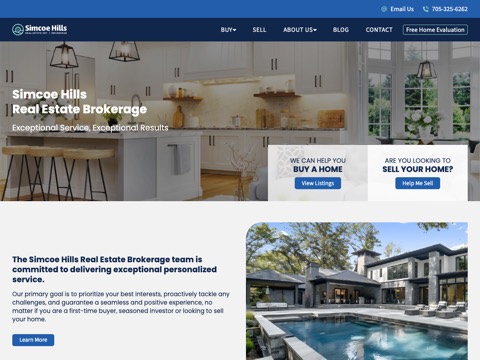 Screenshot of the Simcoe Hills Real Estate Inc. Brokerage website