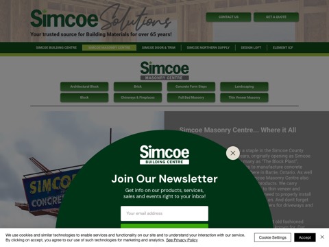 Screenshot of the Simcoe Masonry Centre website