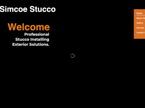 Screenshot of the Simcoe Stucco homepage, www.simcoestucco.com, captured 2026-08-13, shown as the evidence for this review