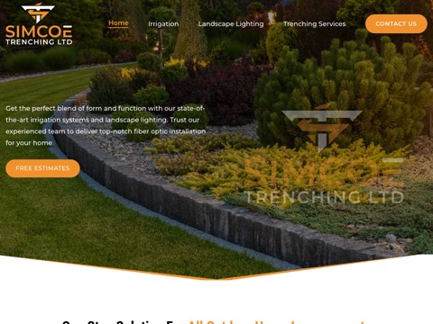 Screenshot of the Simcoe Trenching homepage, www.simcoetrenching.com, captured 2026-08-19, shown as the evidence for this review
