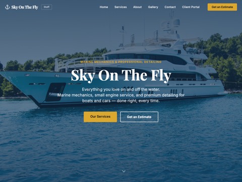 Screenshot of the Sky On The Fly homepage, skyonthefly.com, captured 2026-08-19, shown as the evidence for this review