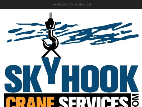 Screenshot of the Skyhook Crane Services homepage, skyhookcraneservices.com, captured 2026-08-13, shown as the evidence for this review
