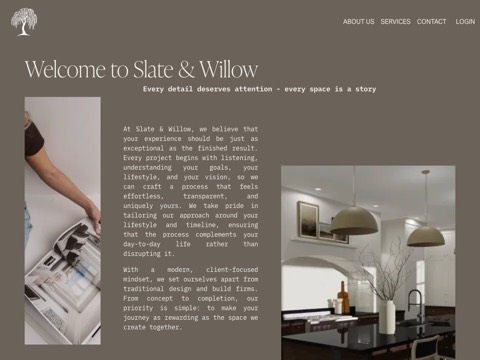 Screenshot of the Slate & Willow Inc homepage, www.slateandwillow.ca, captured 2026-08-19, shown as the evidence for this review