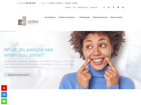 Screenshot of the Smiles on Essa Dental homepage, smilesonessa.ca, captured 2026-08-19, shown as the evidence for this review