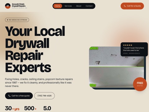 Screenshot of the Smooth Finish Drywall Repair website