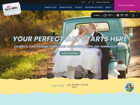 Screenshot of the Snow Valley Ski Resort website