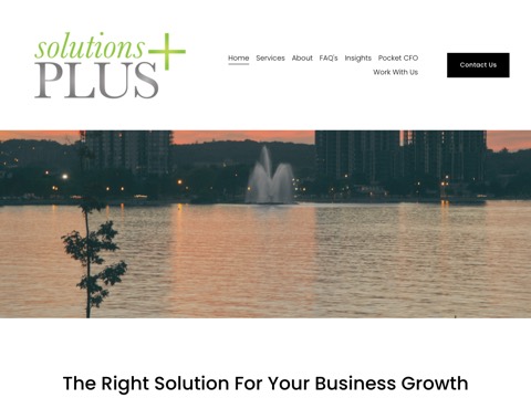 Screenshot of the Solutions Plus Bookkeeping & Business Services homepage, www.solutionsplus.ca, captured 2026-08-19, shown as the evidence for this review
