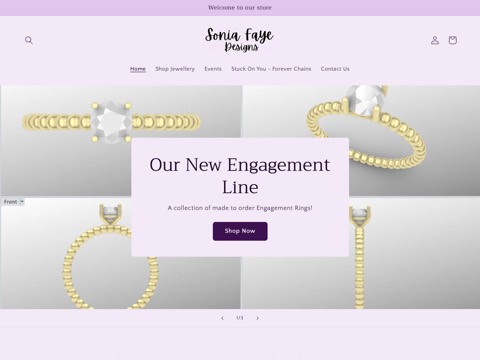 Screenshot of the Sonia Faye Designs website