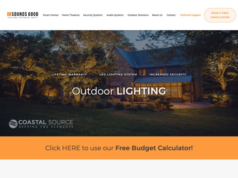 Screenshot of the Sounds Good | Smart Homes • Home Theatres • Security website