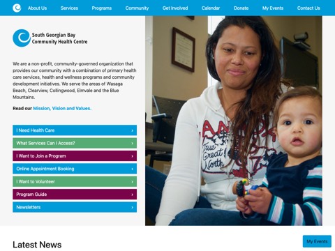 Screenshot of the South Georgian Bay Community Health Centre website