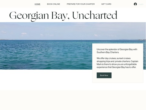 Screenshot of the Southern Bay Charters homepage, www.southernbaycharters.ca, captured 2026-08-13, shown as the evidence for this review
