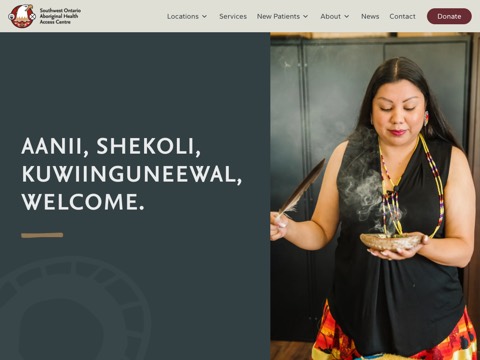 Screenshot of the Southwest Ontario Aboriginal Health Access Centre, Owen Sound homepage, www.soahac.on.ca, captured 2026-08-19, shown as the evidence for this review