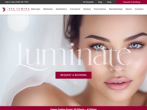 Screenshot of the Spa Lumina website