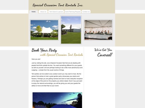 Screenshot of the Special Occasion Tent Rentals homepage at sotr.ca, captured 2026-08-13, shown as the evidence for the review on this page