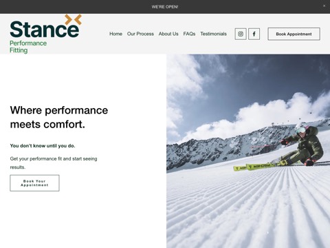 Screenshot of the Stance Performance website