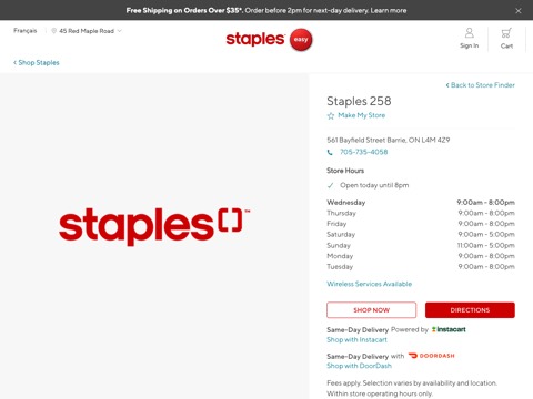 Screenshot of the Staples website