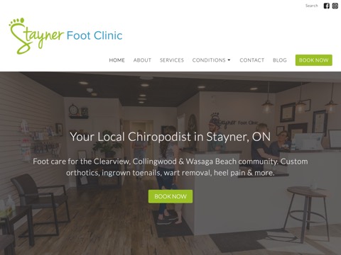 Screenshot of the Stayner Foot Clinic website