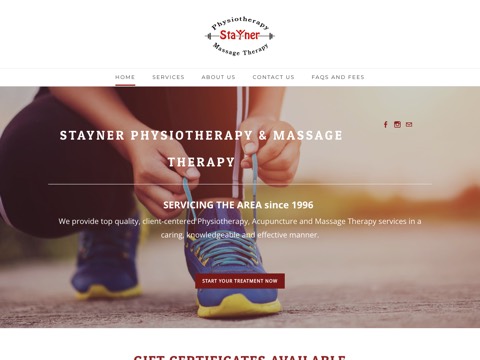 Screenshot of the Stayner Physiotherapy and Massage Therapy website