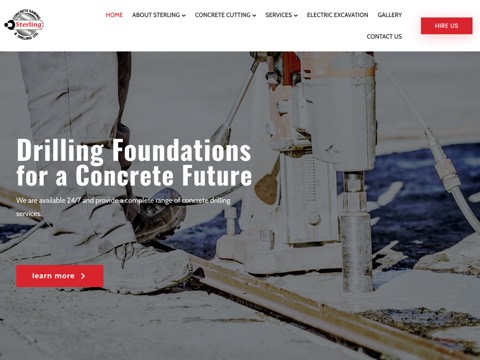 Screenshot of the Sterling Concrete Sawing & Drilling Ltd. homepage, sterlingconcrete.com, captured 2026-08-19, shown as the evidence for this review