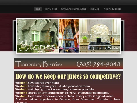 Screenshot of the Stones homepage, stonescanada.com, captured 2026-08-13, shown as the evidence for this review