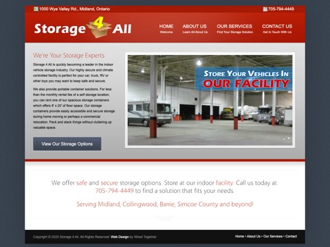 Screenshot of the Storage 4 All homepage, www.storage4all.ca, captured 2026-08-19, shown as the evidence for this review