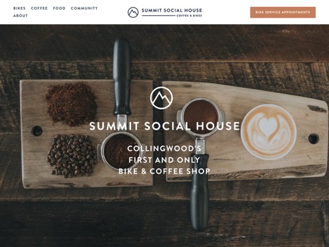 Screenshot of the Summit Social House - Coffee & Bikes website