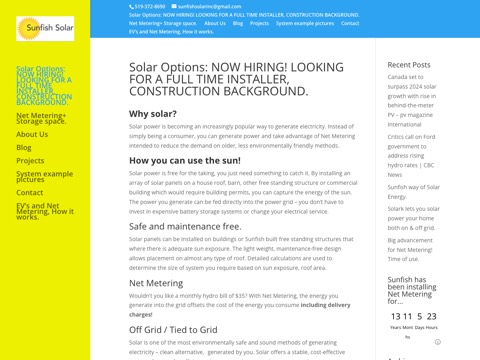 Screenshot of the Sunfish Solar Inc. website