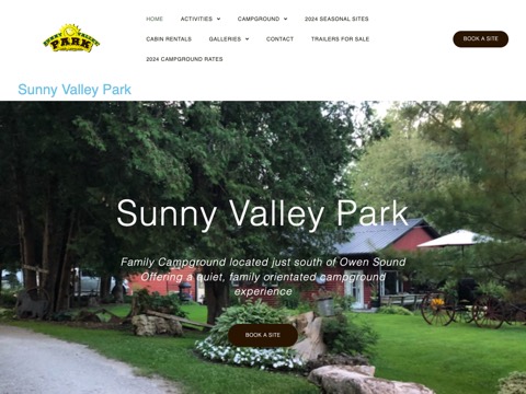 Screenshot of the Sunny Valley Park homepage, sunnyvalleypark.com, captured 2026-08-19, shown as the evidence for this review