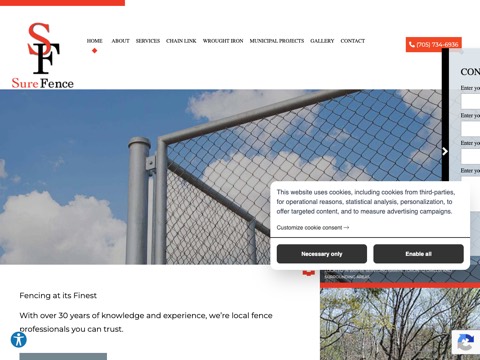 Screenshot of the Sure Fence Inc. website