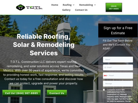 Screenshot of the T.O.T.L. Roofing website