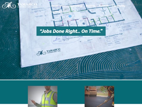 Screenshot of the Tamarco Contracting Ltd homepage, www.tamarco.ca, captured 2026-08-19, shown as the evidence for this review