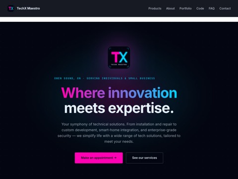 Screenshot of the TechX Maestro - Owen Sounds Top Tech Professional website