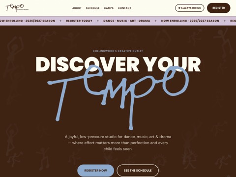 Screenshot of the Tempo School of the Arts website