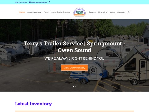 Screenshot of the Terry's Trailer Service homepage at terrystrailer.ca, captured 2026-08-19, shown as the evidence for the review on this page