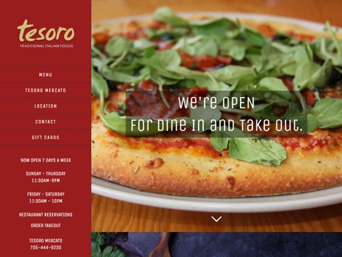 Screenshot of the Tesoro Restaurant website