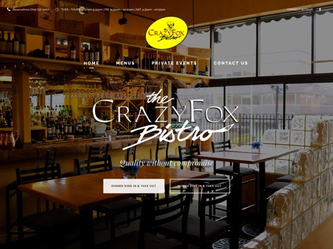 Screenshot of the The Crazy Fox Bistro website