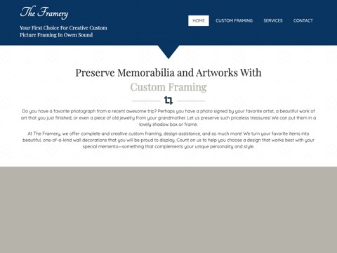 Screenshot of the The Framery (Open by Appointment) homepage, framery.ca, captured 2026-08-19, shown as the evidence for this review