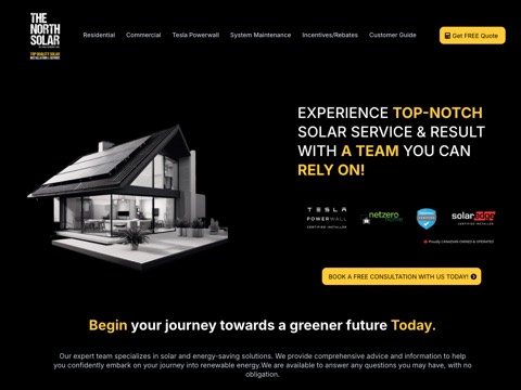 Screenshot of the The North Solar homepage, thenorthsolar.ca, captured 2026-08-13, shown as the evidence for this review