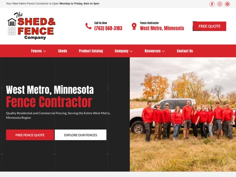 Screenshot of the The Shed & Fence Company website