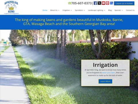 Screenshot of the The Sprinkler King homepage, sprinklerking.ca, captured 2026-08-19, shown as the evidence for this review
