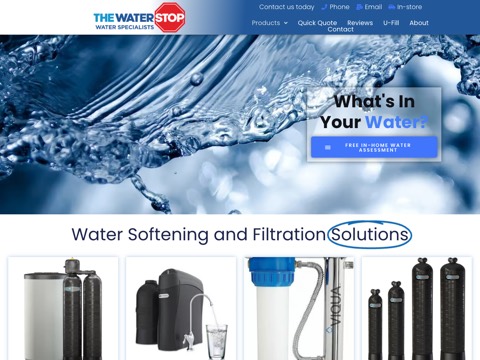 Screenshot of the The Water Stop homepage, www.thewaterstop.ca, captured 2026-08-19, shown as the evidence for this review
