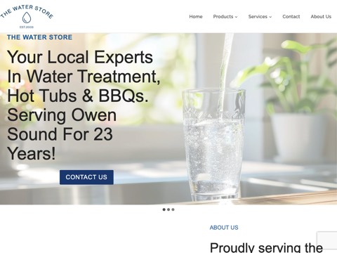 Screenshot of the The Water Store homepage, www.waterstoreos.ca, captured 2026-08-19, shown as the evidence for this review