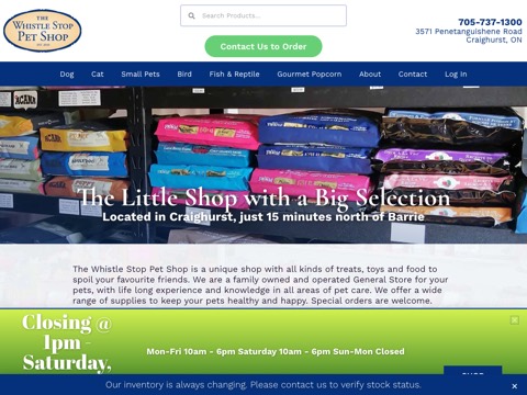 Screenshot of the The Whistle Stop Pet Shop homepage, www.whistlestoppetshop.com, captured 2026-08-19, shown as the evidence for this review