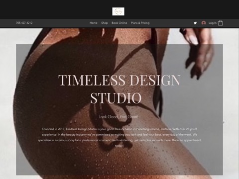 Screenshot of the Timeless Design homepage, www.mytimelessdesignstudio.com, captured 2026-08-13, shown as the evidence for this review