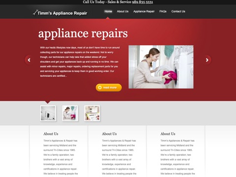 Screenshot of the Timm’s appliance website