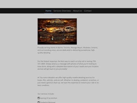 Screenshot of the Top notch detailers Yachts Boat’s Rv’s Vehicles mobile detailing And Restoration website