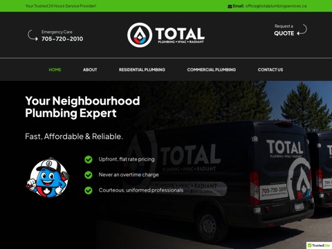 Screenshot of the Total Plumbing Services homepage, totalplumbingservices.ca, captured 2026-08-19, shown as the evidence for this review