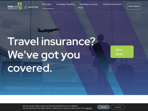 Screenshot of the Travel Guardian Insurance homepage, travelguardian.ca/en, captured 2026-08-19, shown as the evidence for this review