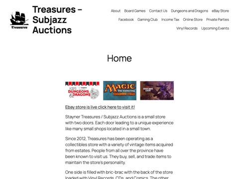 Screenshot of the Treasures / Subjazz Auctions website